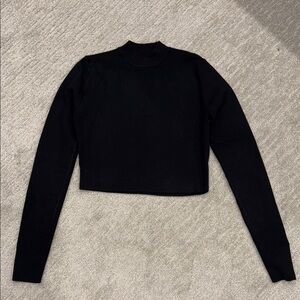 Altar'd State Black Fitted Crop Top with Mandarin Collar